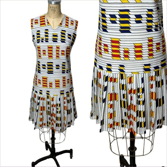 1960s mod scooter dress with pleated skirt Size M - Picture 1 of 6